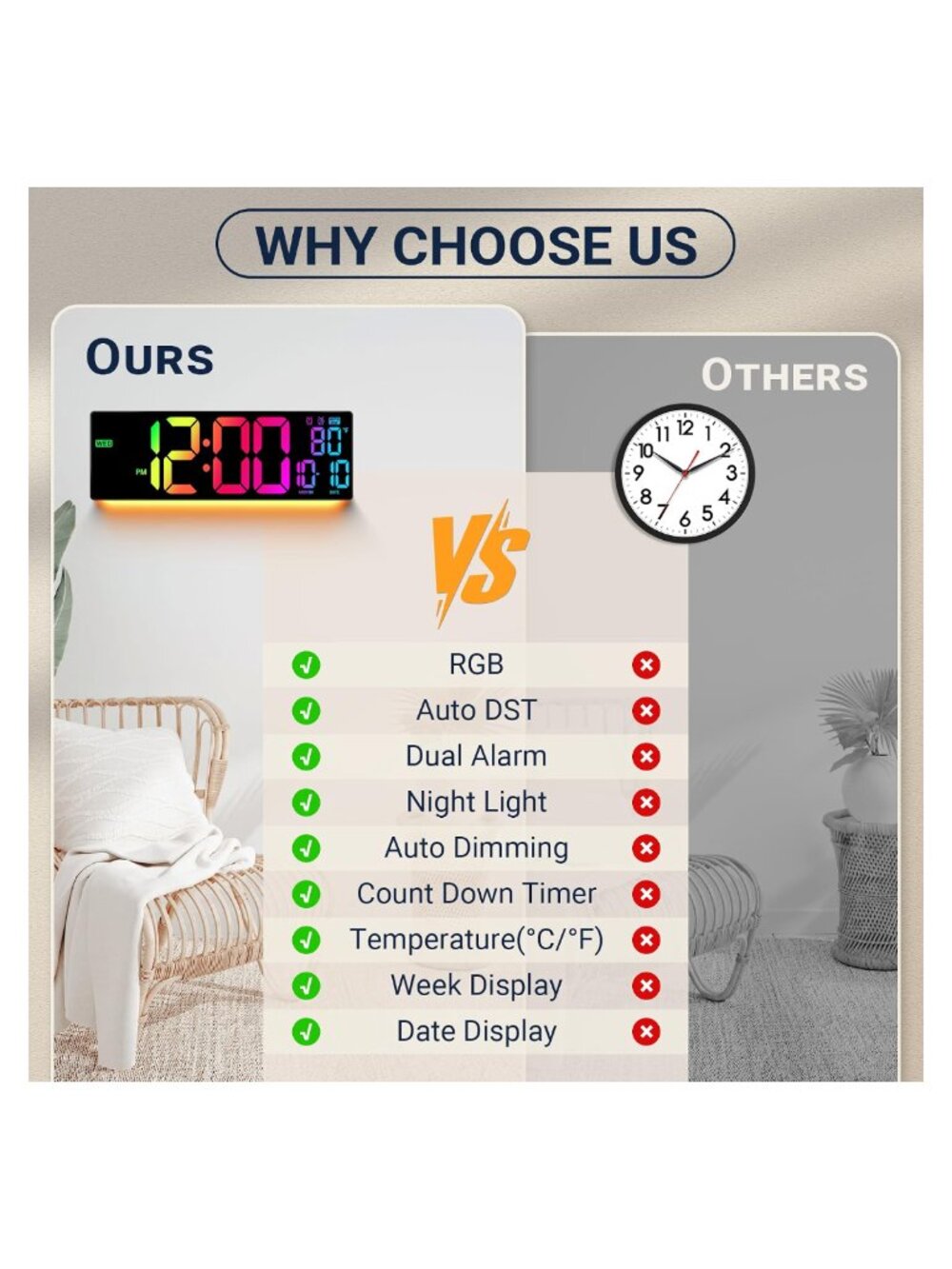 16.5" Large Digital Wall Clock RGB LED Display Remote Control Timer - Picture 8 of 8